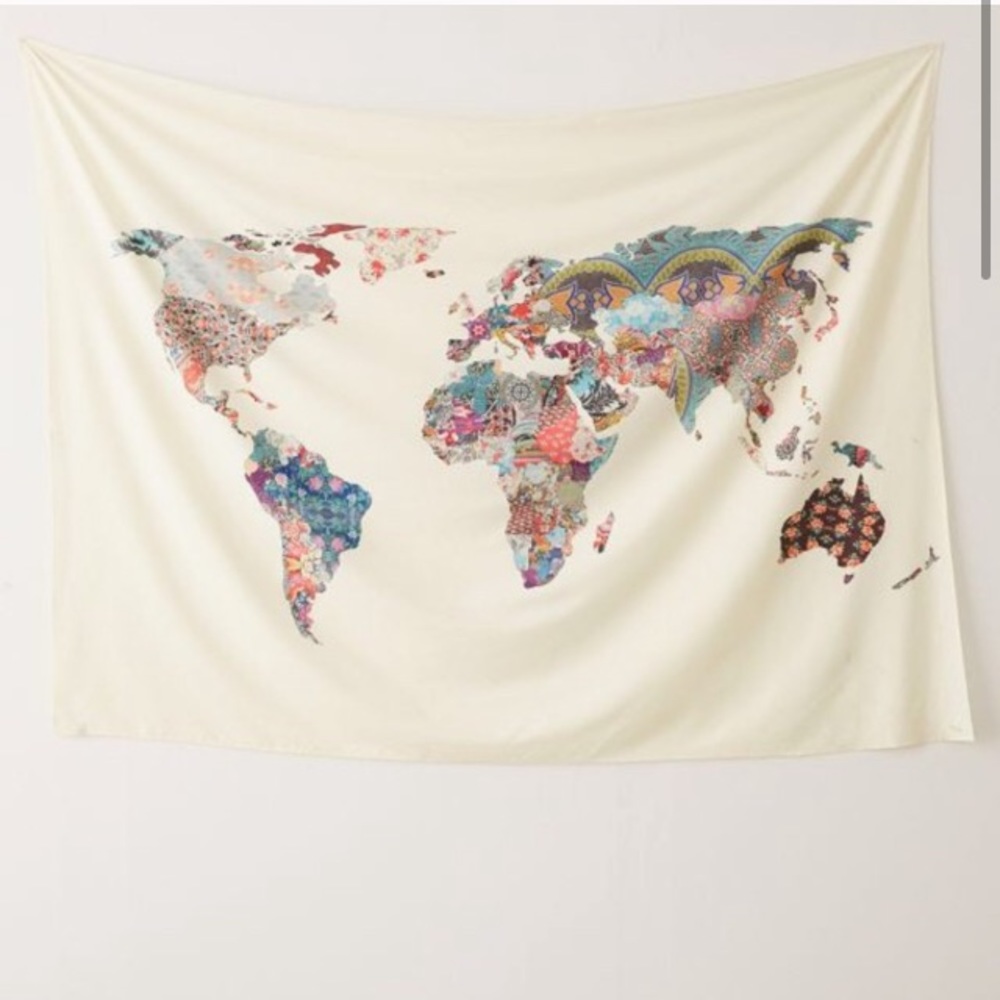 Floral World Map Tapestry